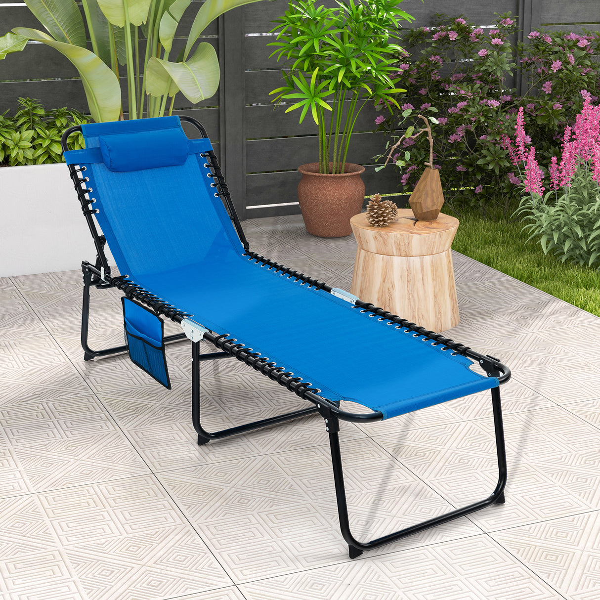 Foldable Recline Lounge Chair with Adjustable Backrest and Footrest