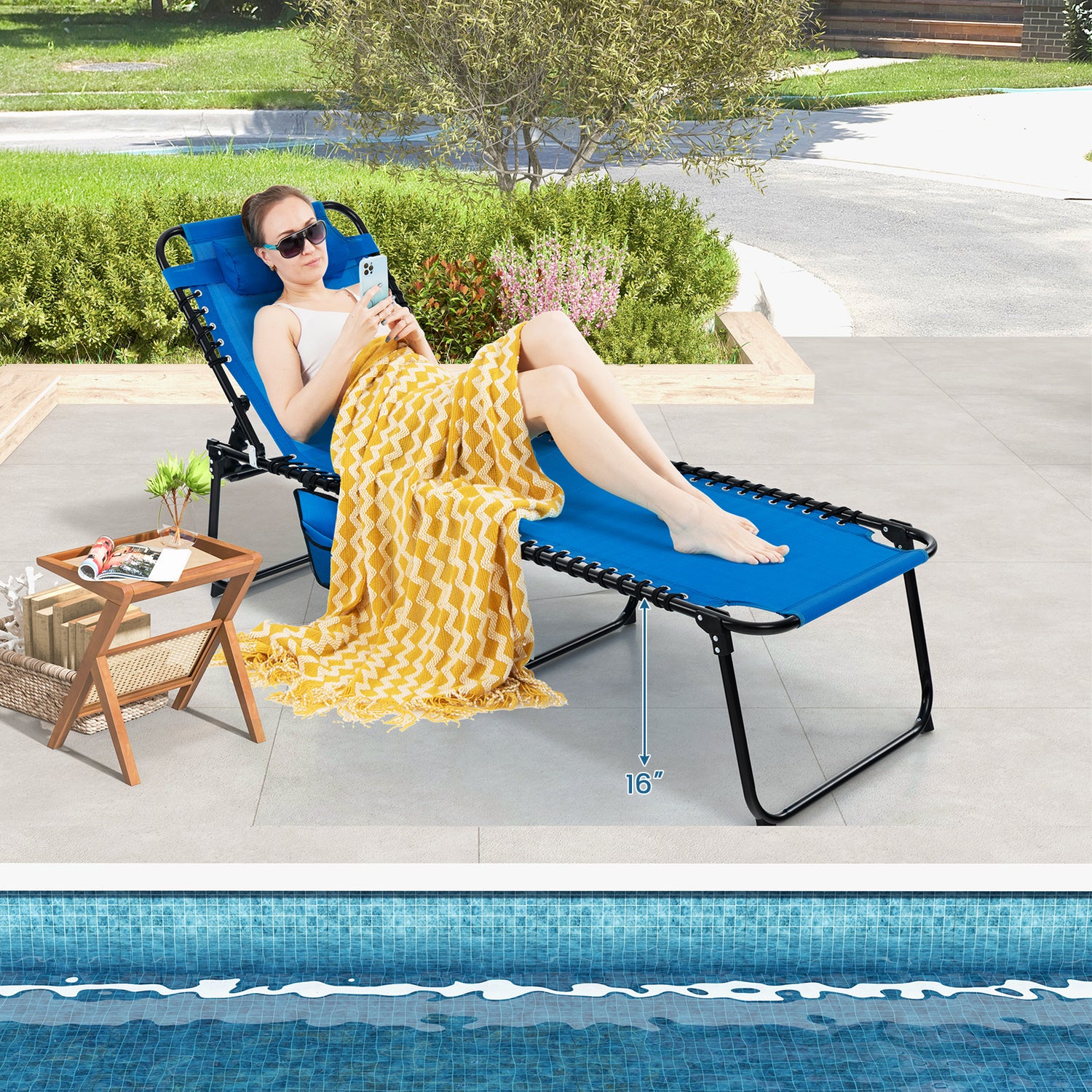 Foldable Recline Lounge Chair with Adjustable Backrest and Footrest