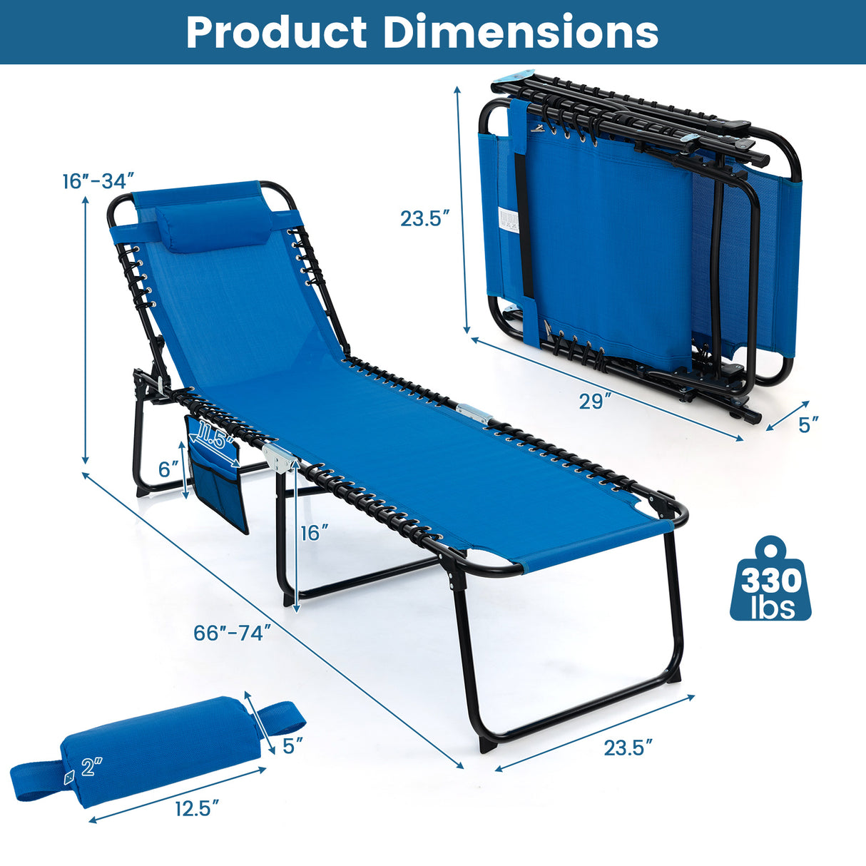 Foldable Recline Lounge Chair with Adjustable Backrest and Footrest