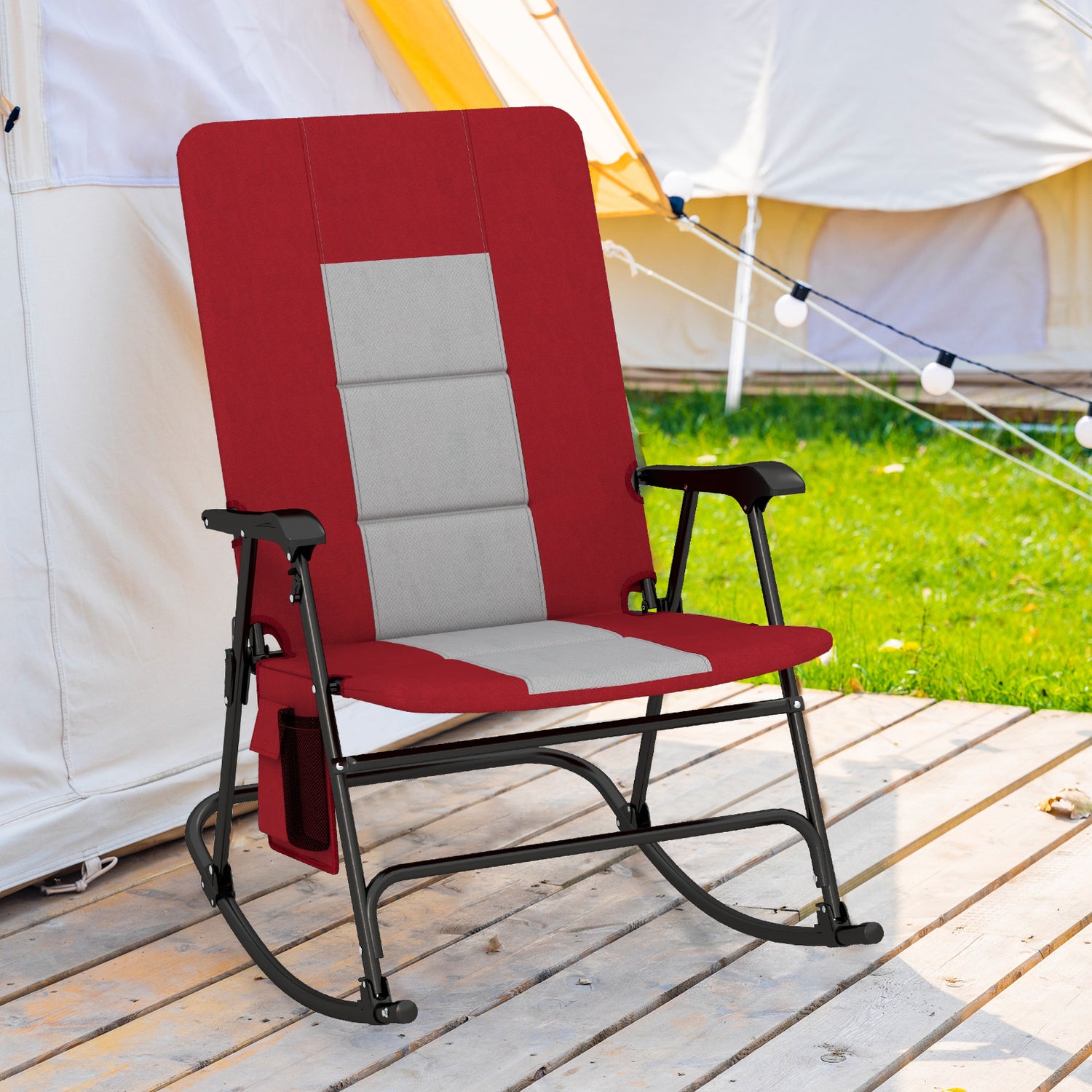 Foldable Rocking Padded Portable Camping Chair with Backrest and Armrest
