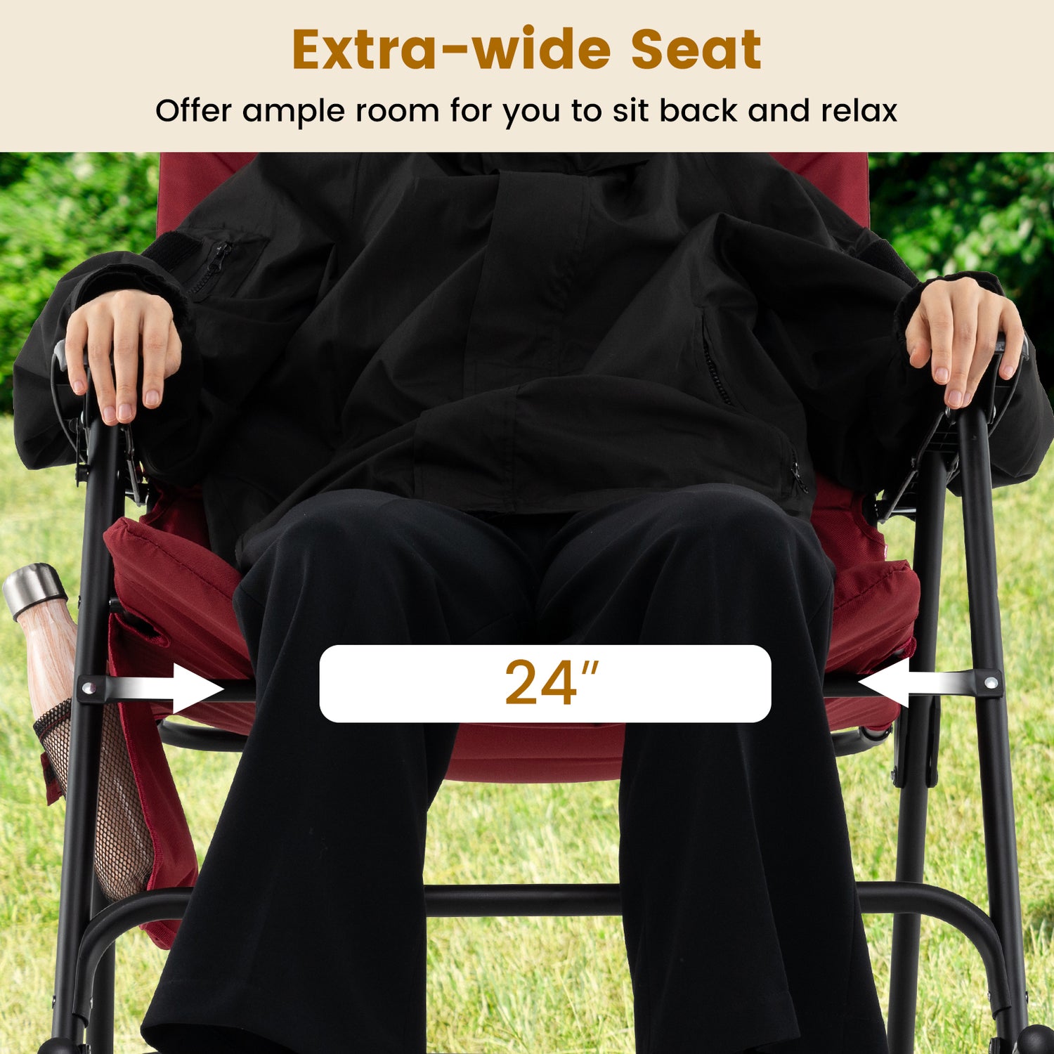 Foldable Rocking Padded Portable Camping Chair with Backrest and Armrest