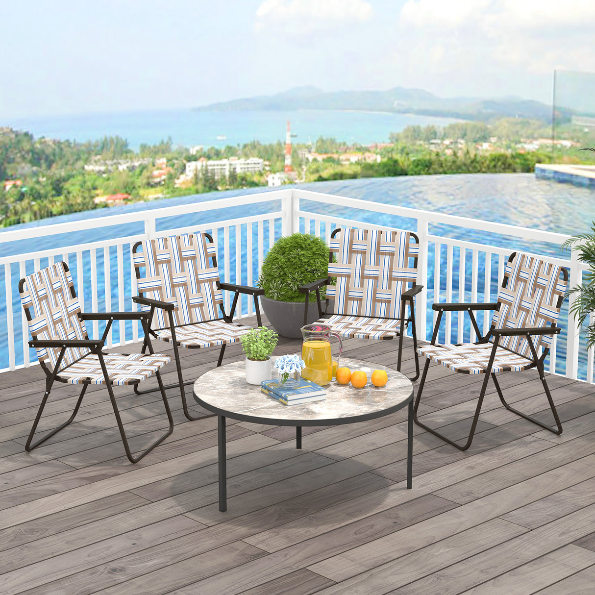 4 Pieces Folding Beach Chair Camping Lawn Webbing Chair