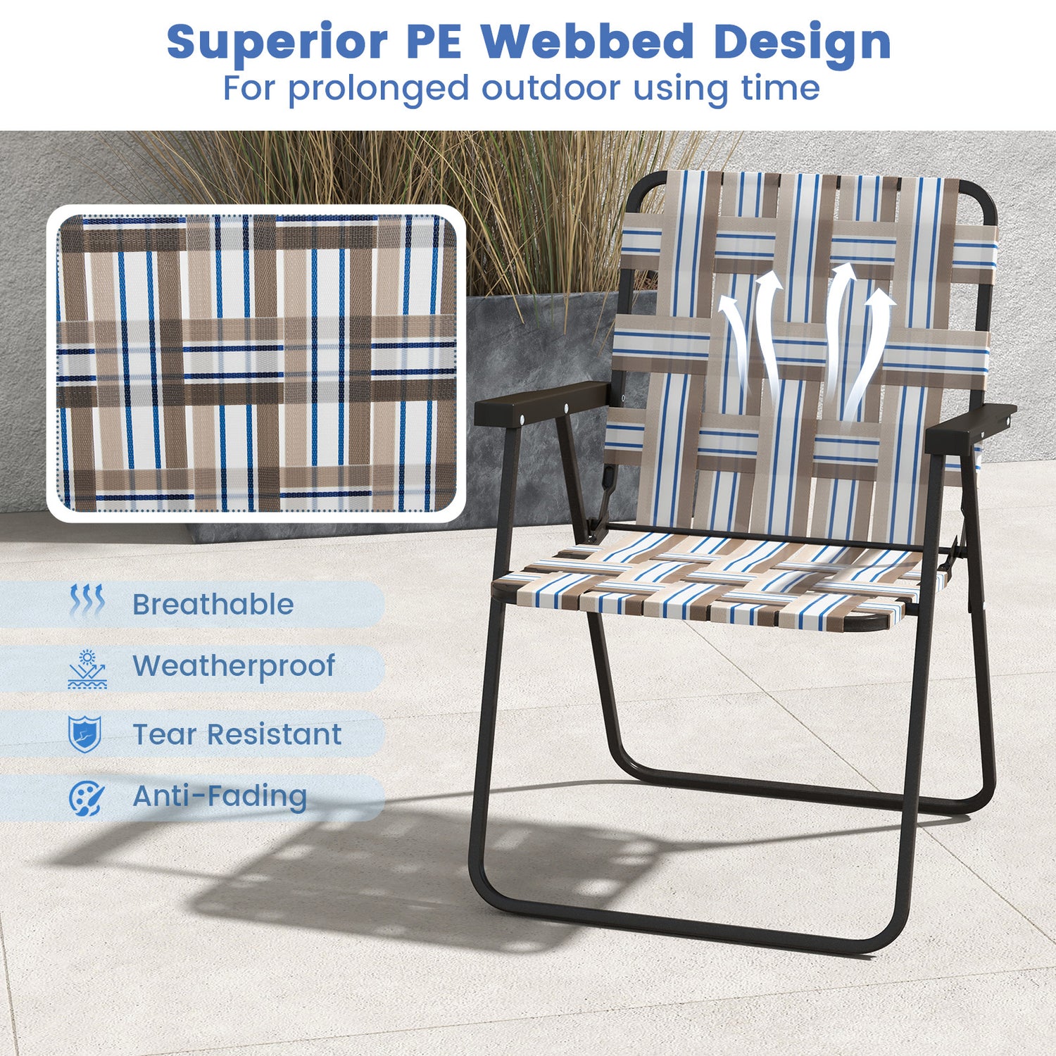 4 Pieces Folding Beach Chair Camping Lawn Webbing Chair
