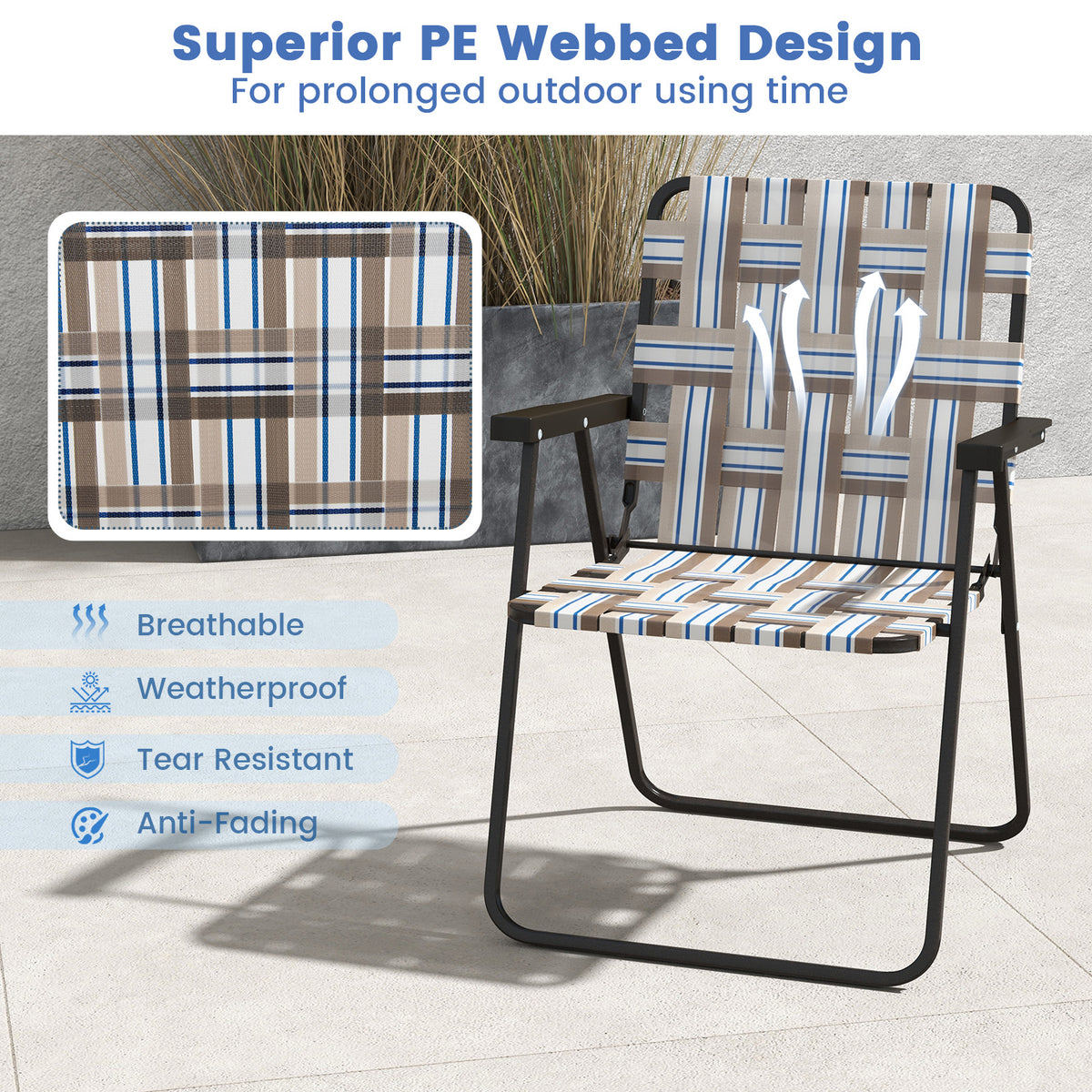4 Pieces Folding Beach Chair Camping Lawn Webbing Chair