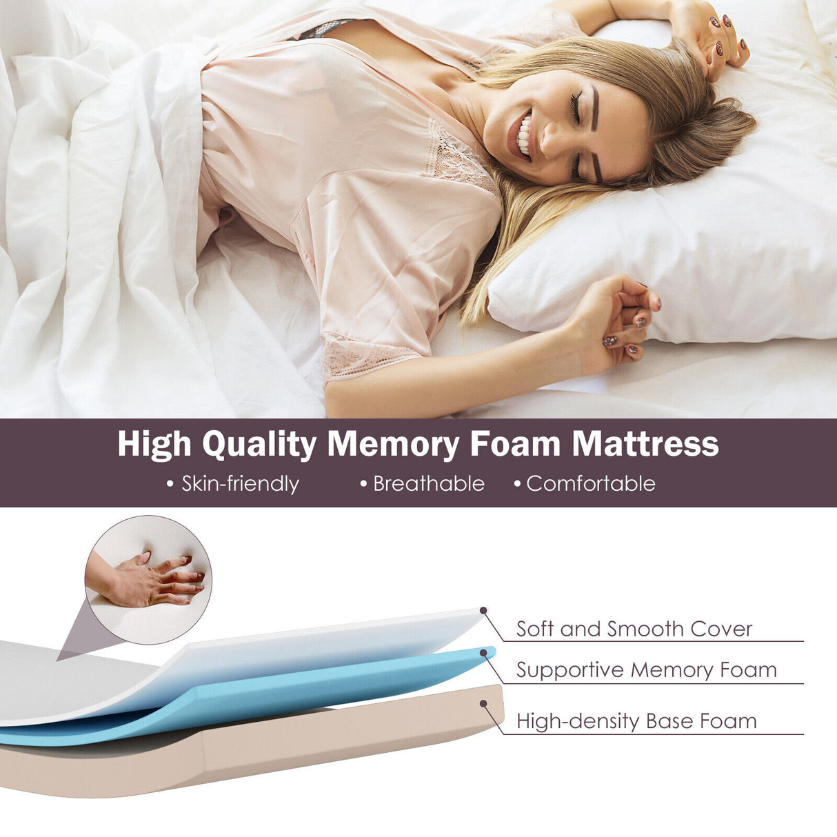 Rollaway Folding Bed with Memory Foam Mattress and Dust-Proof Bag Made in Italy