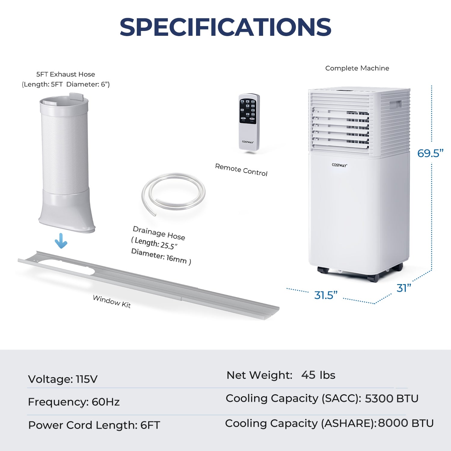 8000 BTU 3-in-1 Air Cooler with Dehumidifier and Fan Mode