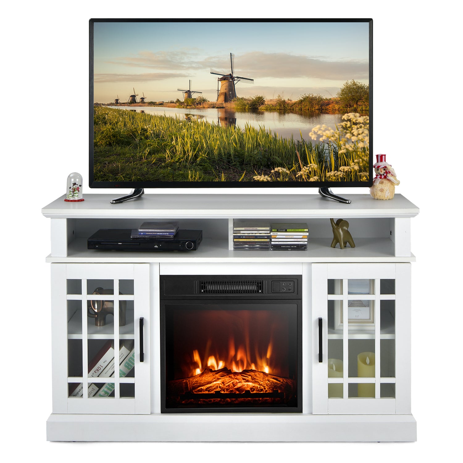 48 Inch Electric Fireplace TV Stand with Cabinets for TVs Up to 55 Inch
