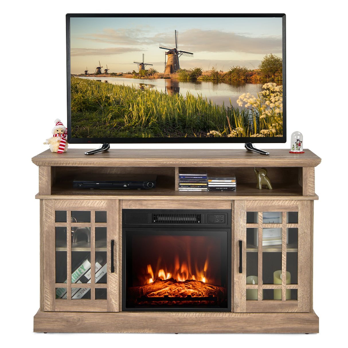 48 Inch Electric Fireplace TV Stand with Cabinets for TVs Up to 55 Inch
