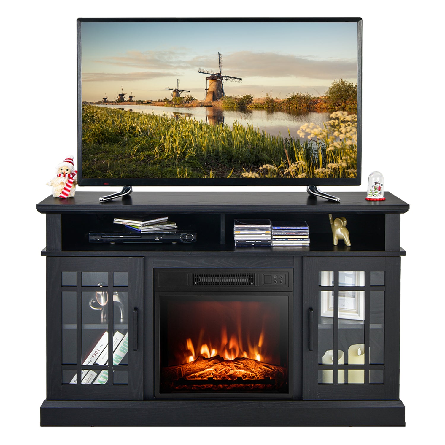 48 Inch Electric Fireplace TV Stand with Cabinets for TVs Up to 55 Inch