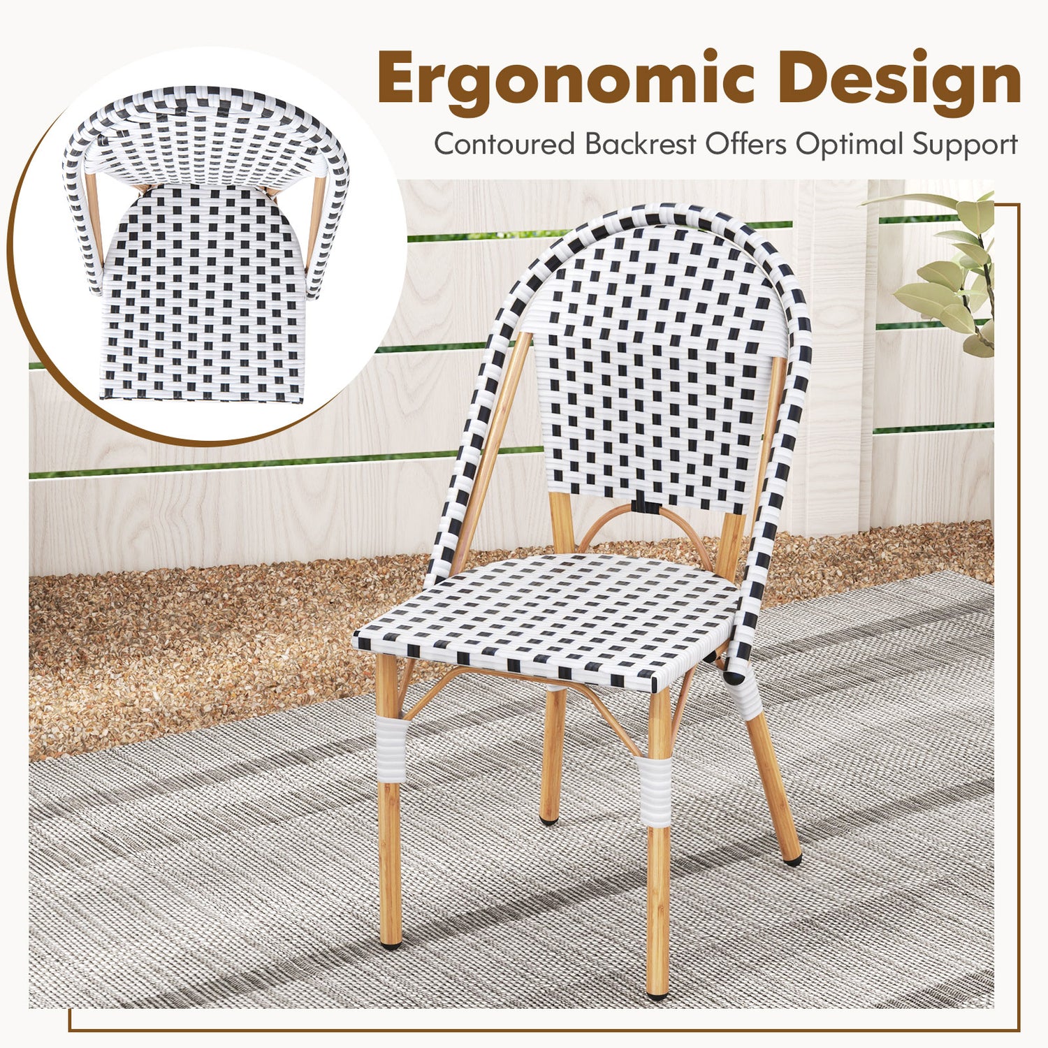 French Bistro Chair Set of 2 with Galvanized Metal Framex-White
