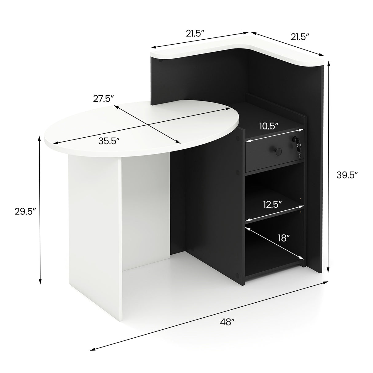 Front Reception Office Desk with Open Shelf and Drawer