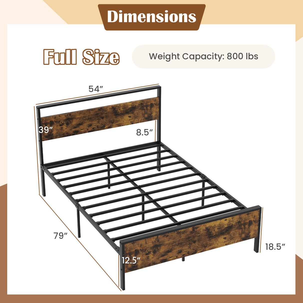 Twin Metal Bed Frame Industrial Platform Bed with Wooden Headboard