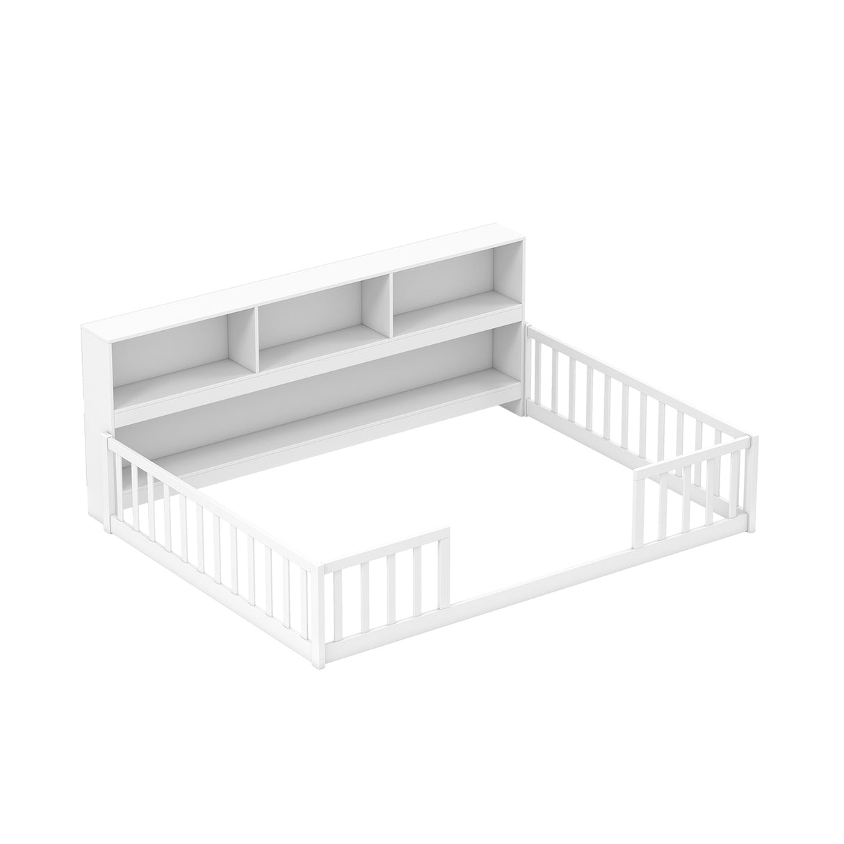 Full Size Montessori Floor Bed with Bookcase