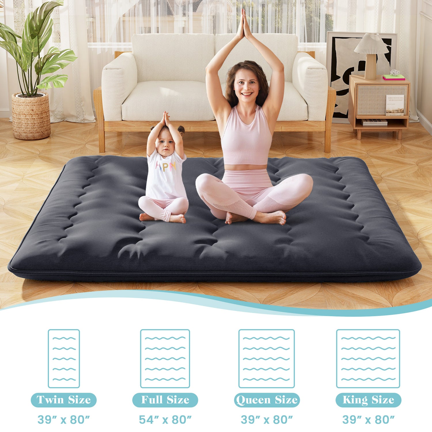 Futon Mattress with Washable Cover and Foldable Mat
