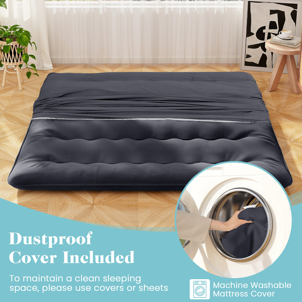 Futon Mattress with Washable Cover and Foldable Mat