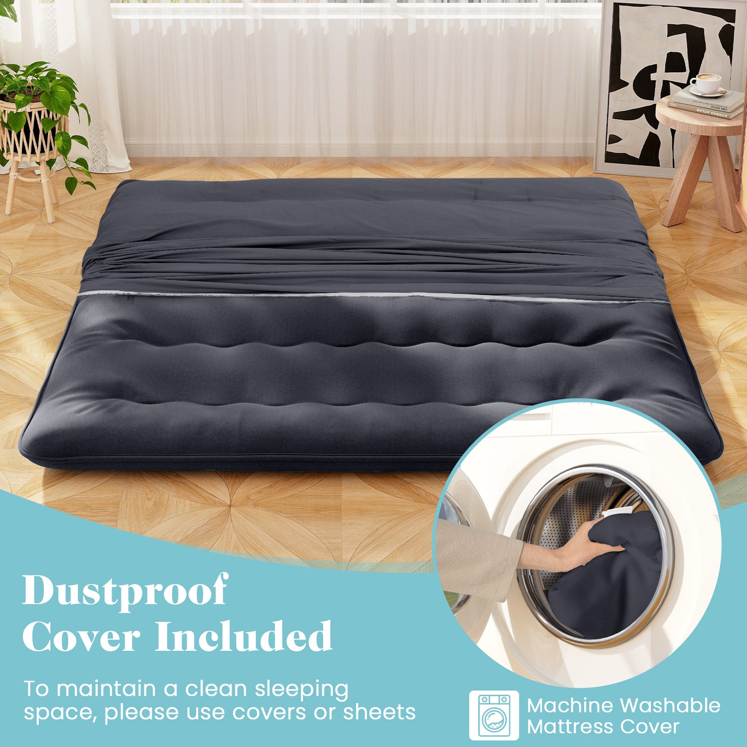 Futon Mattress with Washable Cover and Foldable Mat