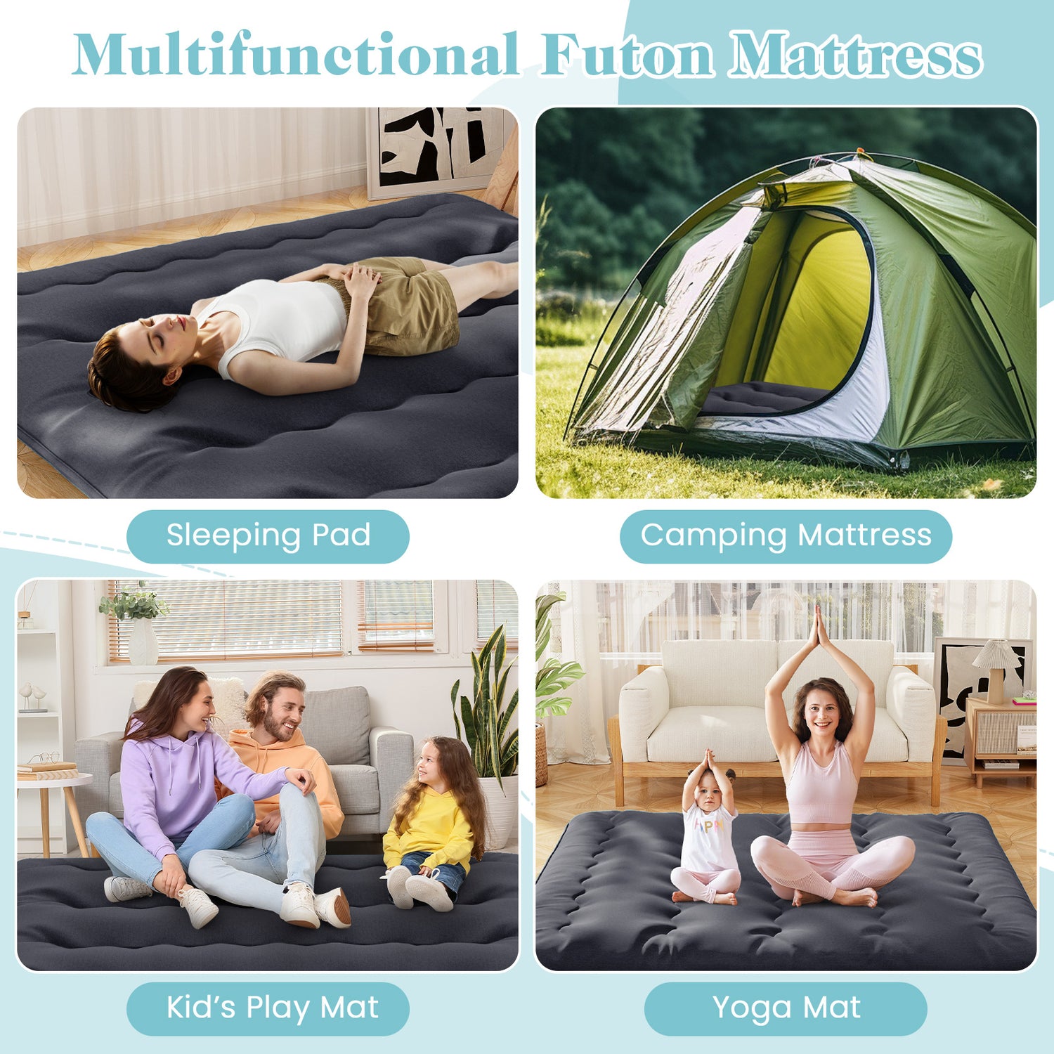 Futon Mattress with Washable Cover and Foldable Mat