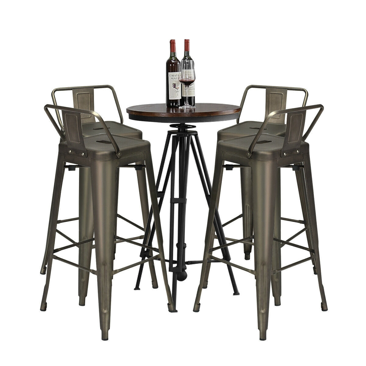 30 Inch Set of 4 Metal Counter Height Barstools with Low Back and Rubber Feet