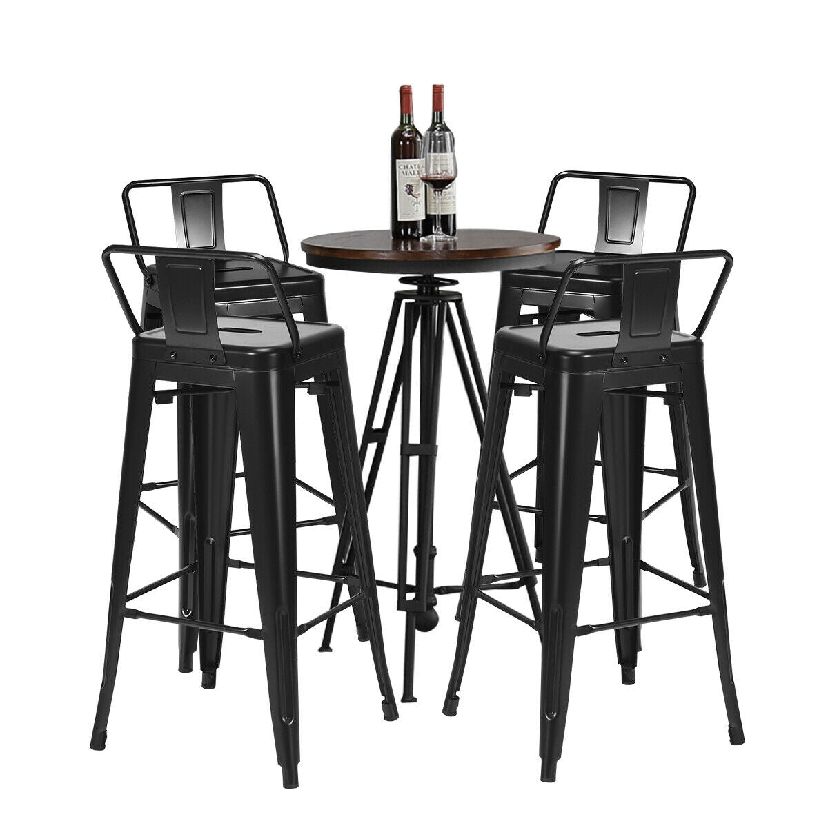 30 Inch Set of 4 Metal Counter Height Barstools with Low Back and Rubber Feet