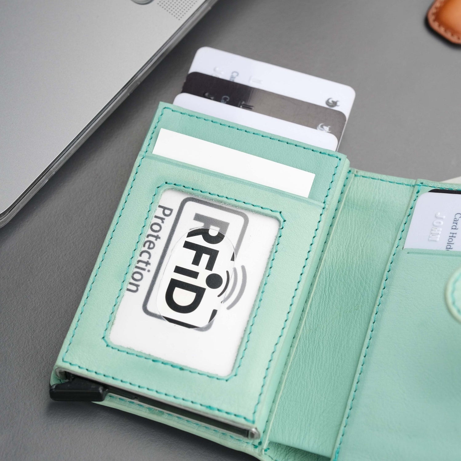 Glenrock Green Leather Pop-up Cardholder Wallet