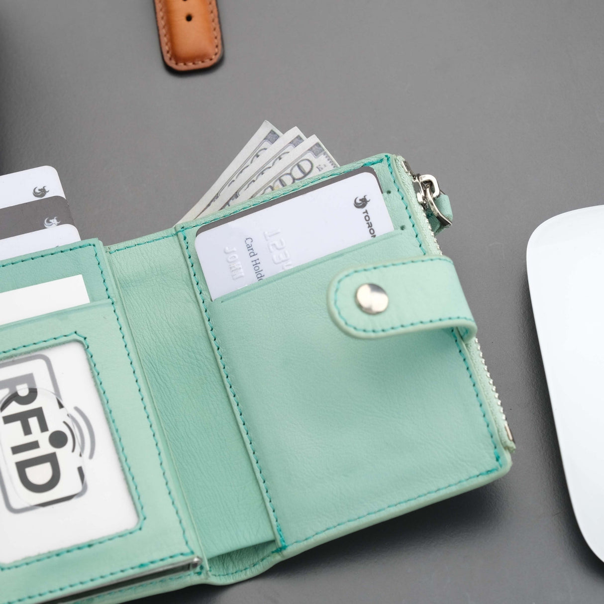 Glenrock Green Leather Pop-up Cardholder Wallet