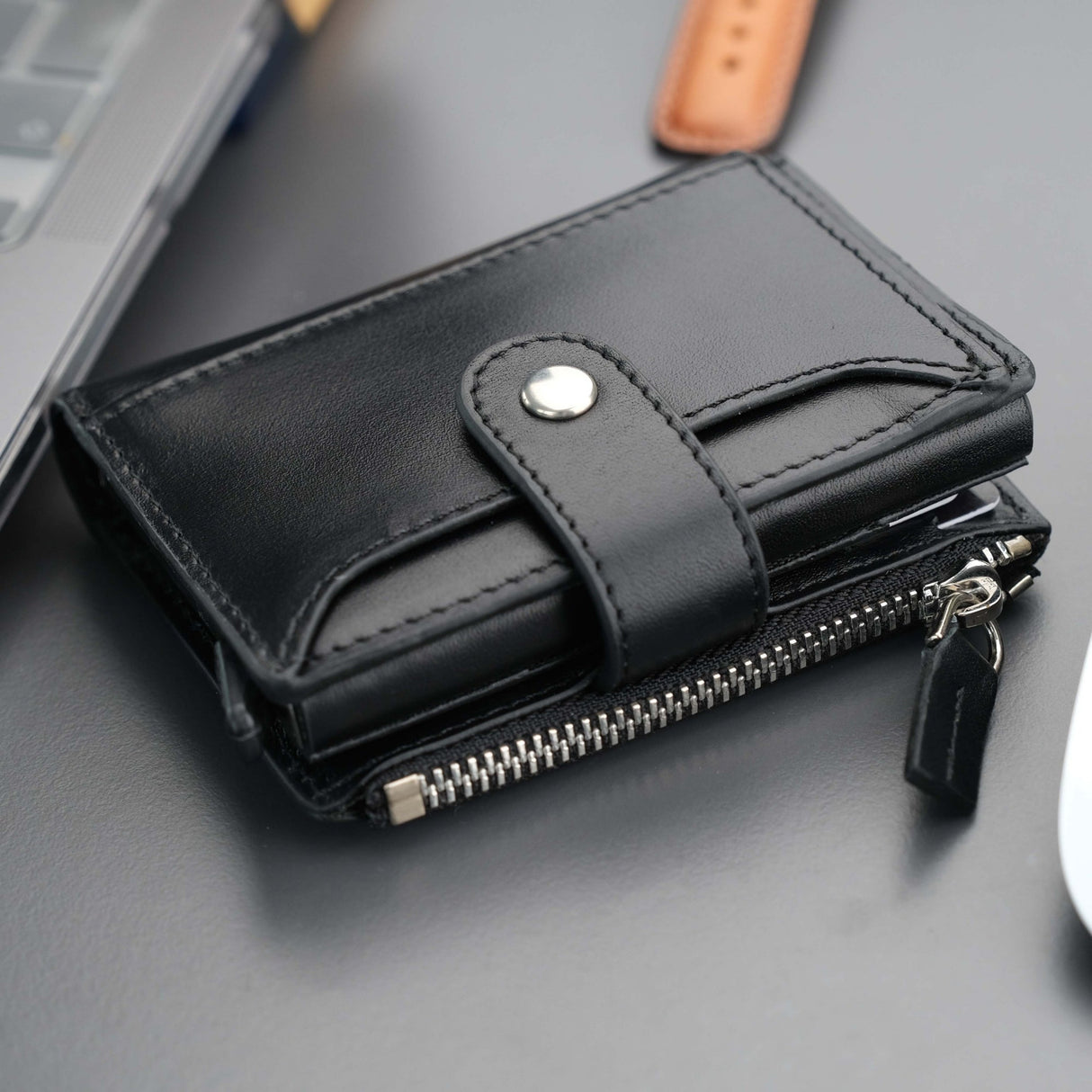Glenrock Black Leather Pop-up Cardholder Wallet