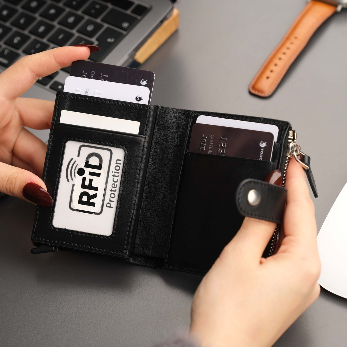 Glenrock Black Leather Pop-up Cardholder Wallet