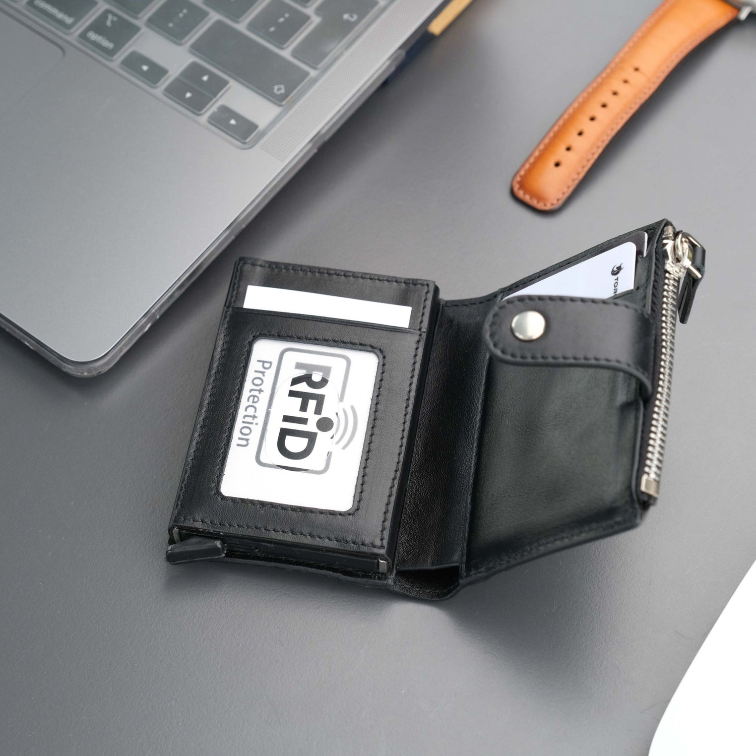Glenrock Black Leather Pop-up Cardholder Wallet
