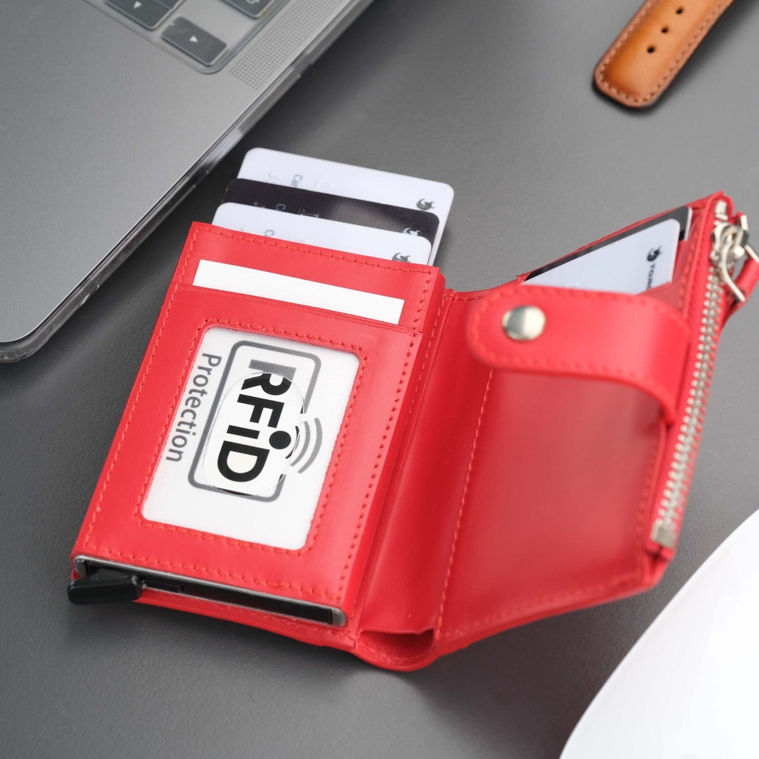Glenrock Red Leather Pop-up Cardholder Wallet