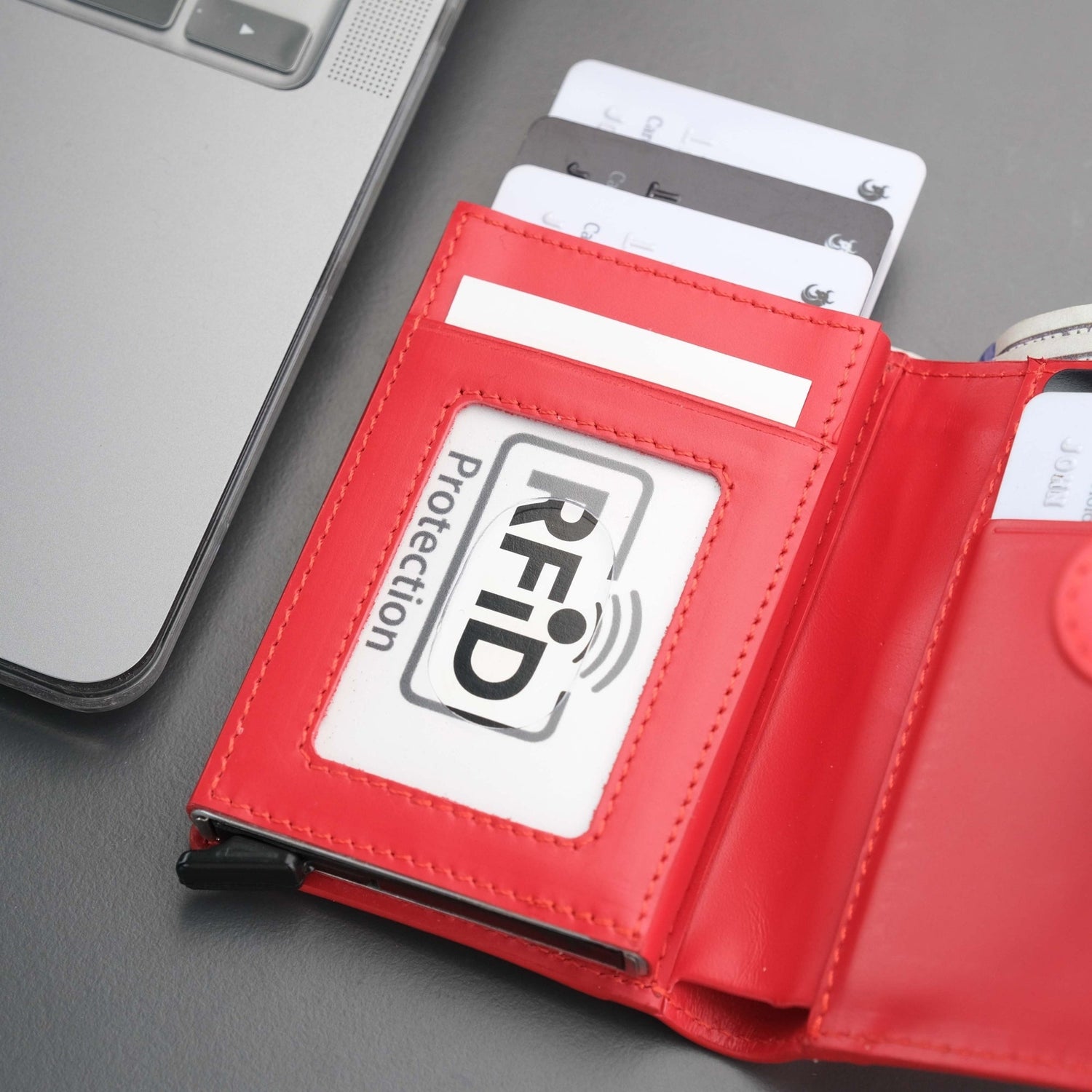 Glenrock Red Leather Pop-up Cardholder Wallet