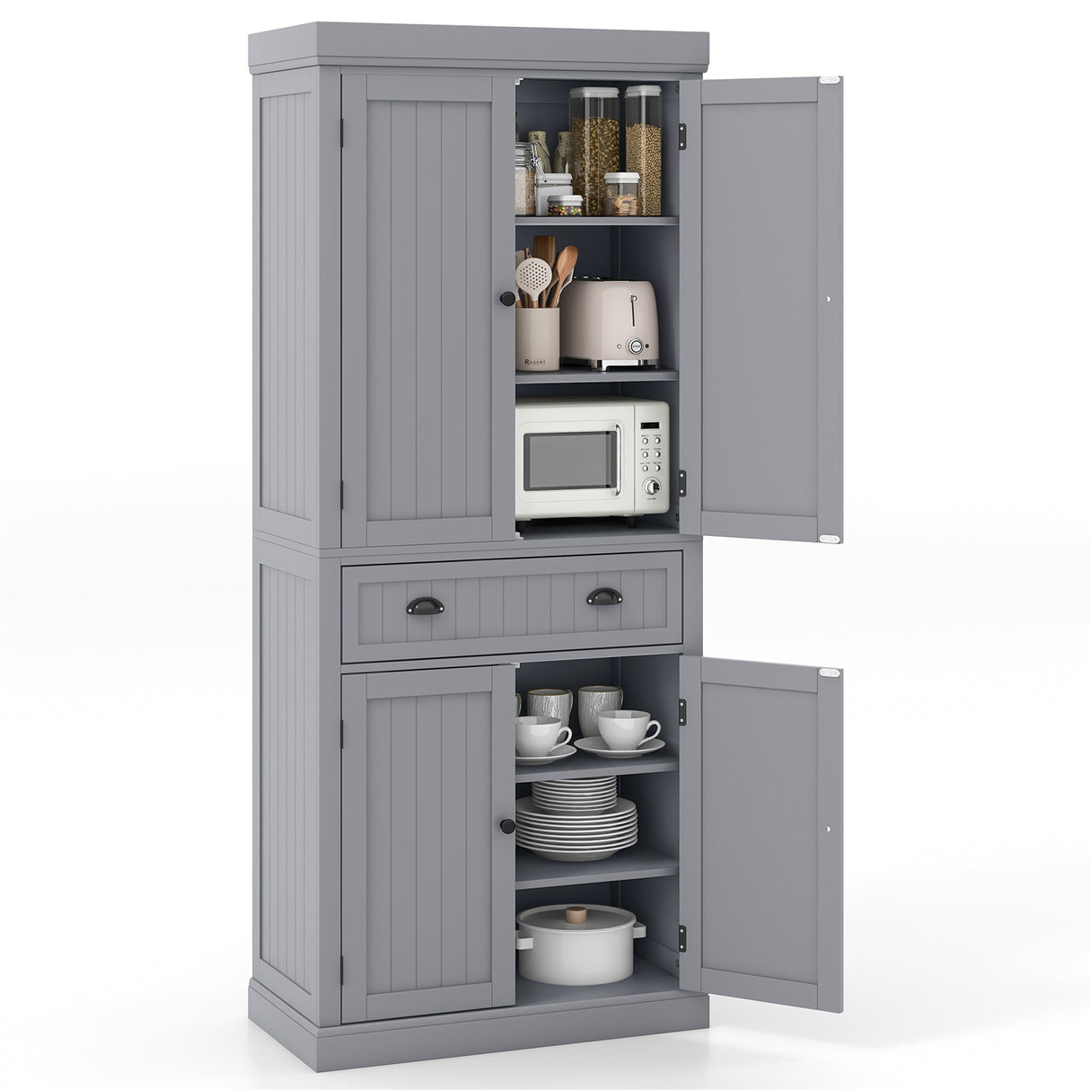 Cupboard Freestanding Kitchen Cabinet w/ Adjustable Shelves