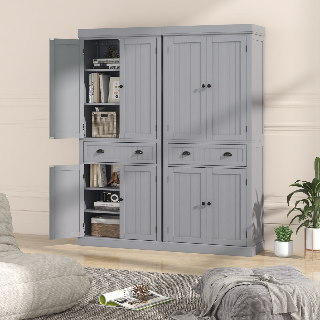 Cupboard Freestanding Kitchen Cabinet w/ Adjustable Shelves