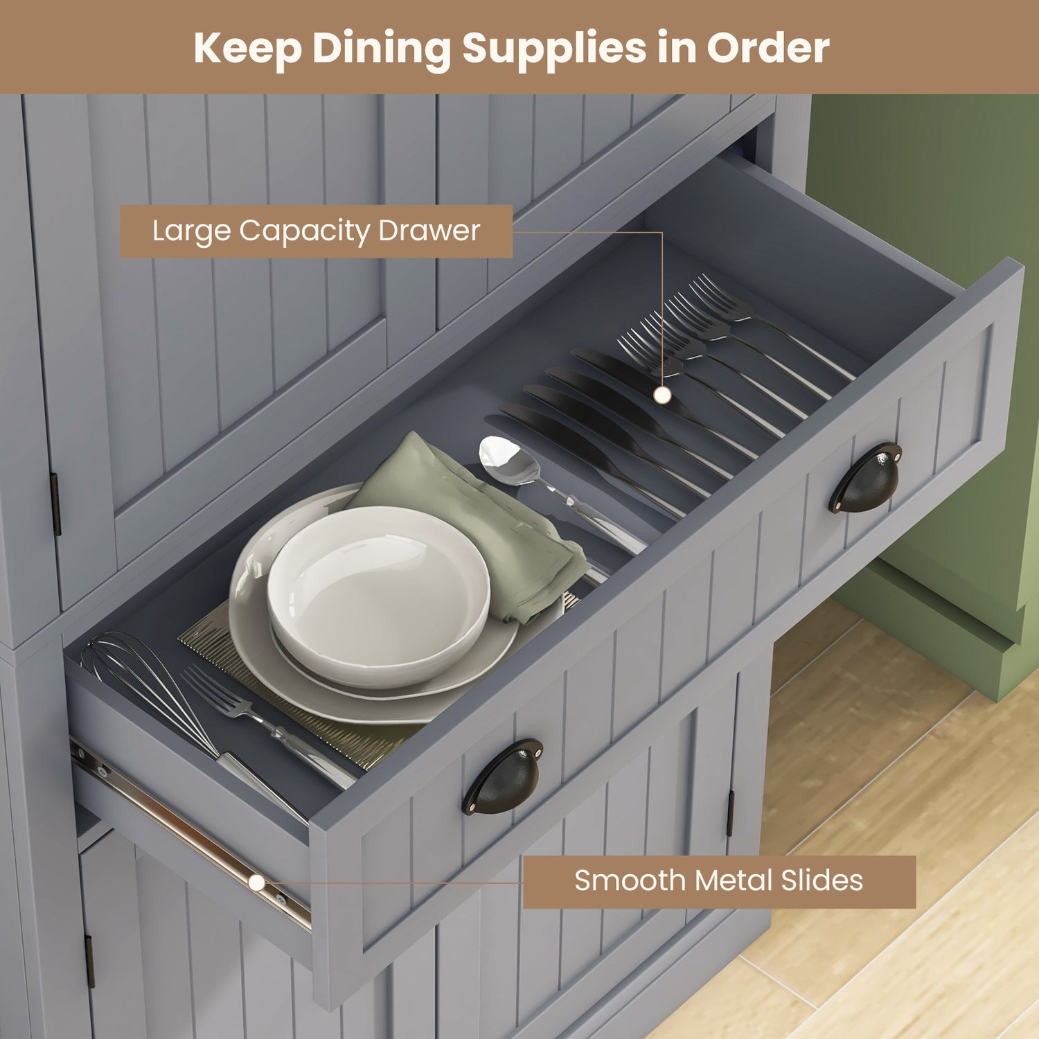 Cupboard Freestanding Kitchen Cabinet w/ Adjustable Shelves