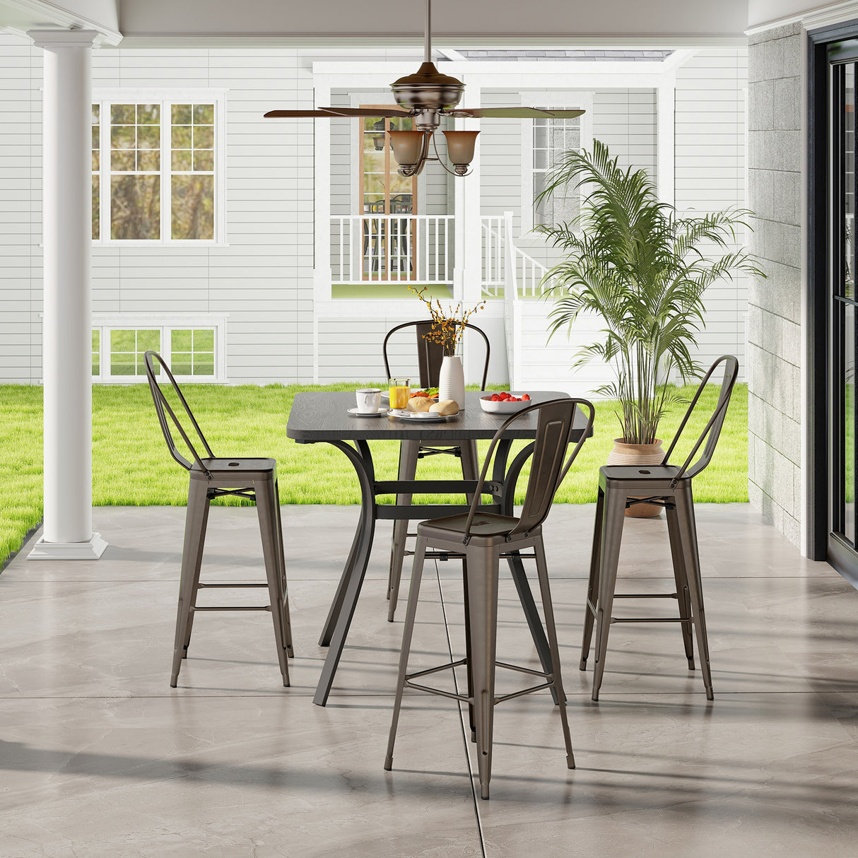 Set of 4 Bar Height Chairs Stackable Metal Bar Stools with Removable Backrest