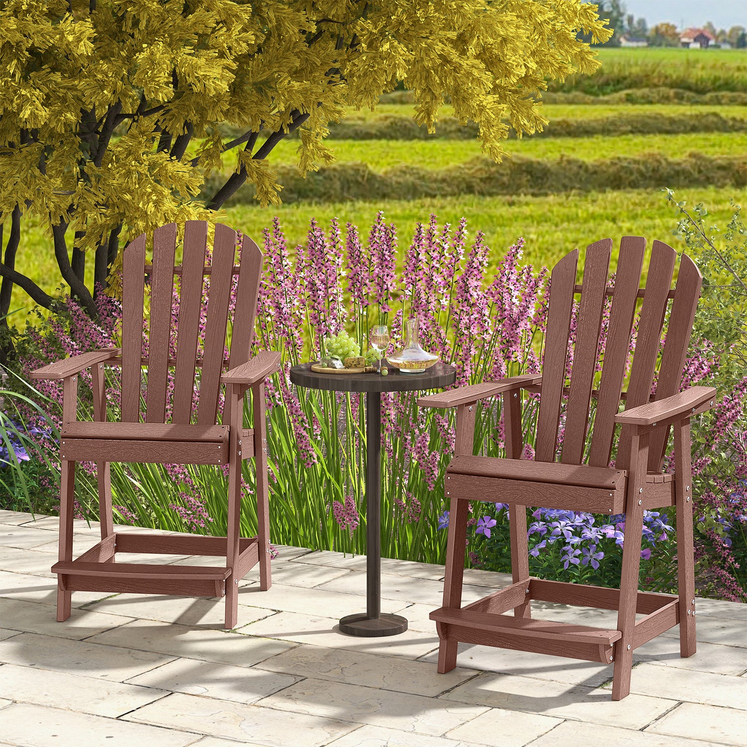 HDPE Patio Chair with Armrest and Footrest for Indoor Outdoor
