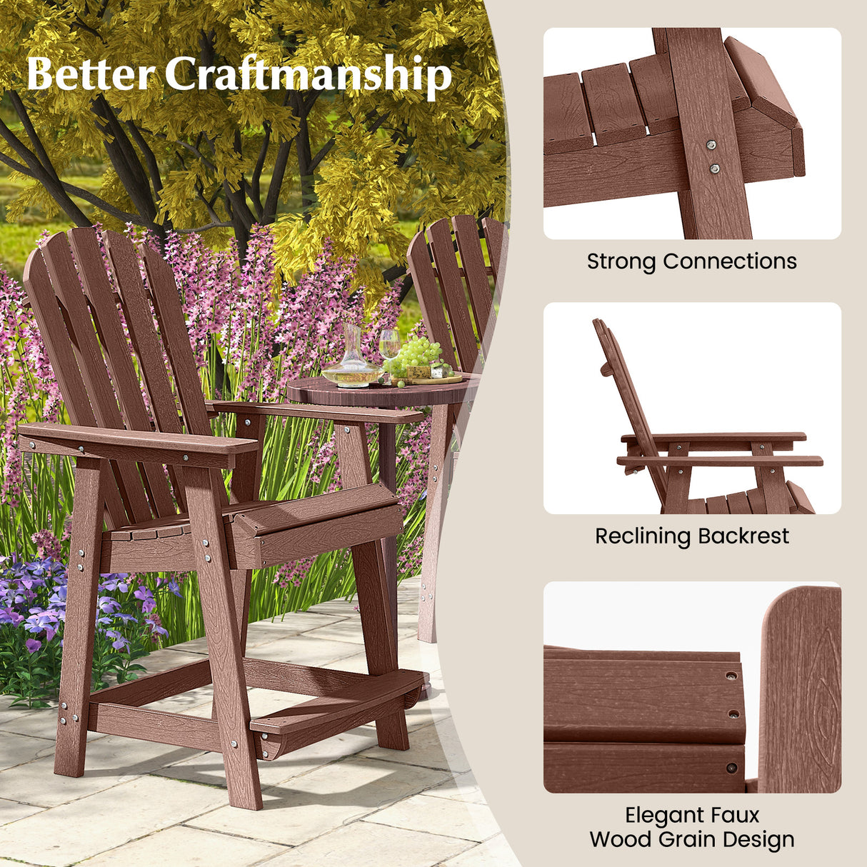 HDPE Patio Chair with Armrest and Footrest for Indoor Outdoor
