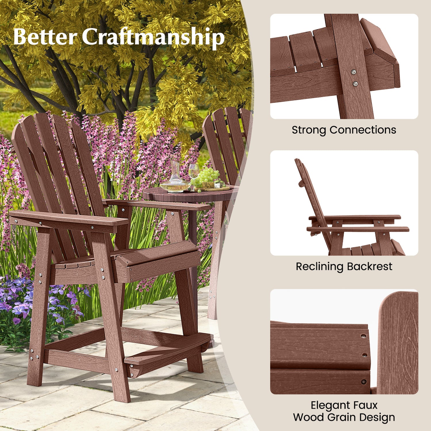HDPE Patio Chair with Armrest and Footrest for Indoor Outdoor