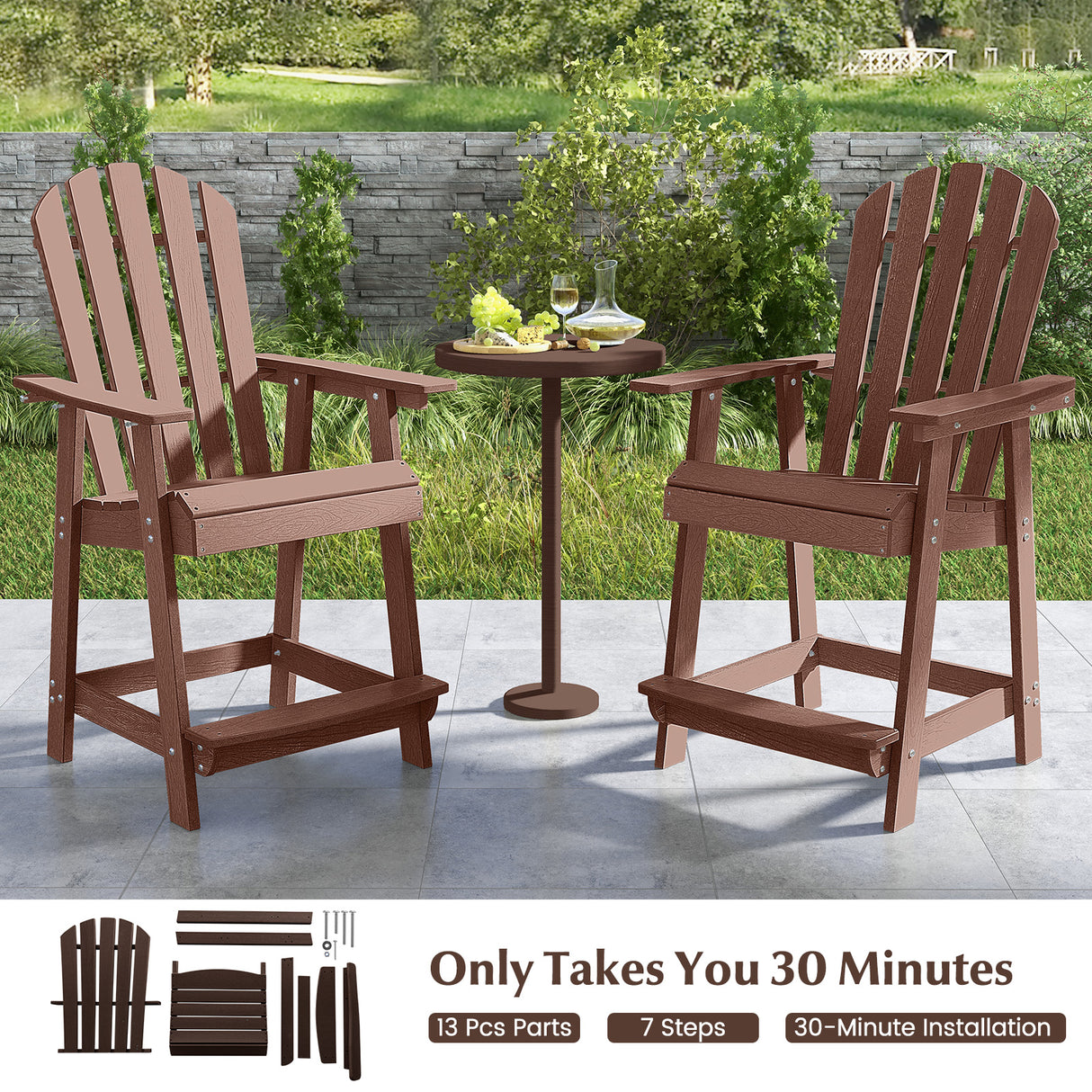 HDPE Patio Chair with Armrest and Footrest for Indoor Outdoor