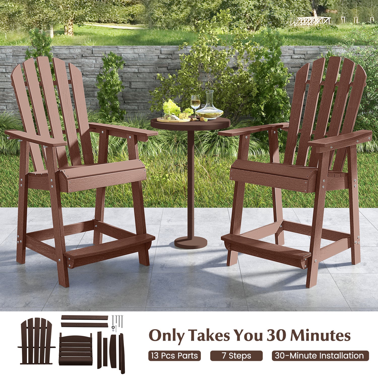 HDPE Patio Chair with Armrest and Footrest for Indoor Outdoor