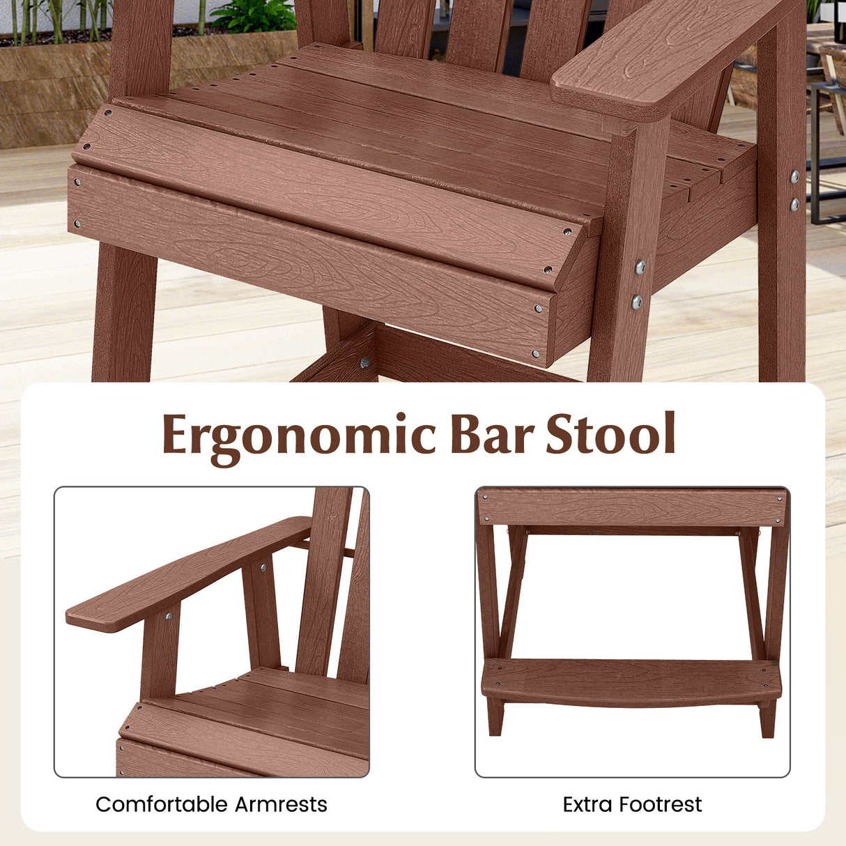 HDPE Patio Chair with Armrest and Footrest for Indoor Outdoor