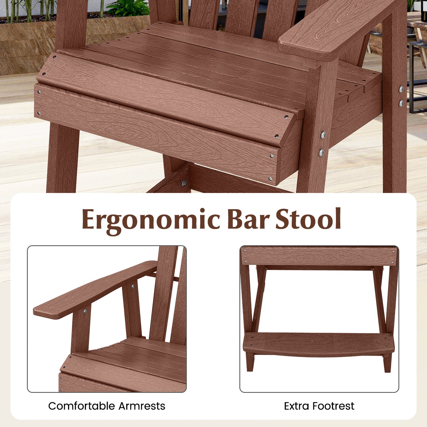 HDPE Patio Chair with Armrest and Footrest for Indoor Outdoor