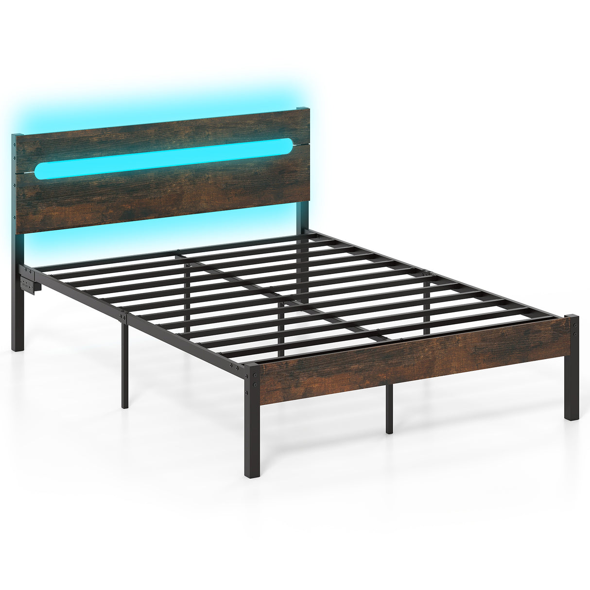 Heavy-Duty Metal Slats Support Bed Platform with Charging Station