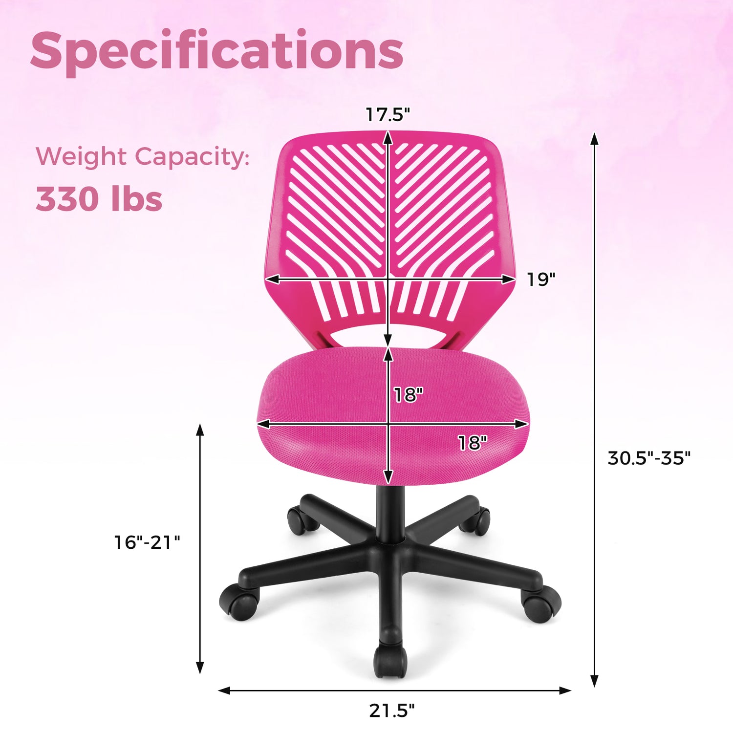 Height-adjustable Ergonomic Kids Desk Chair with Universal Casters