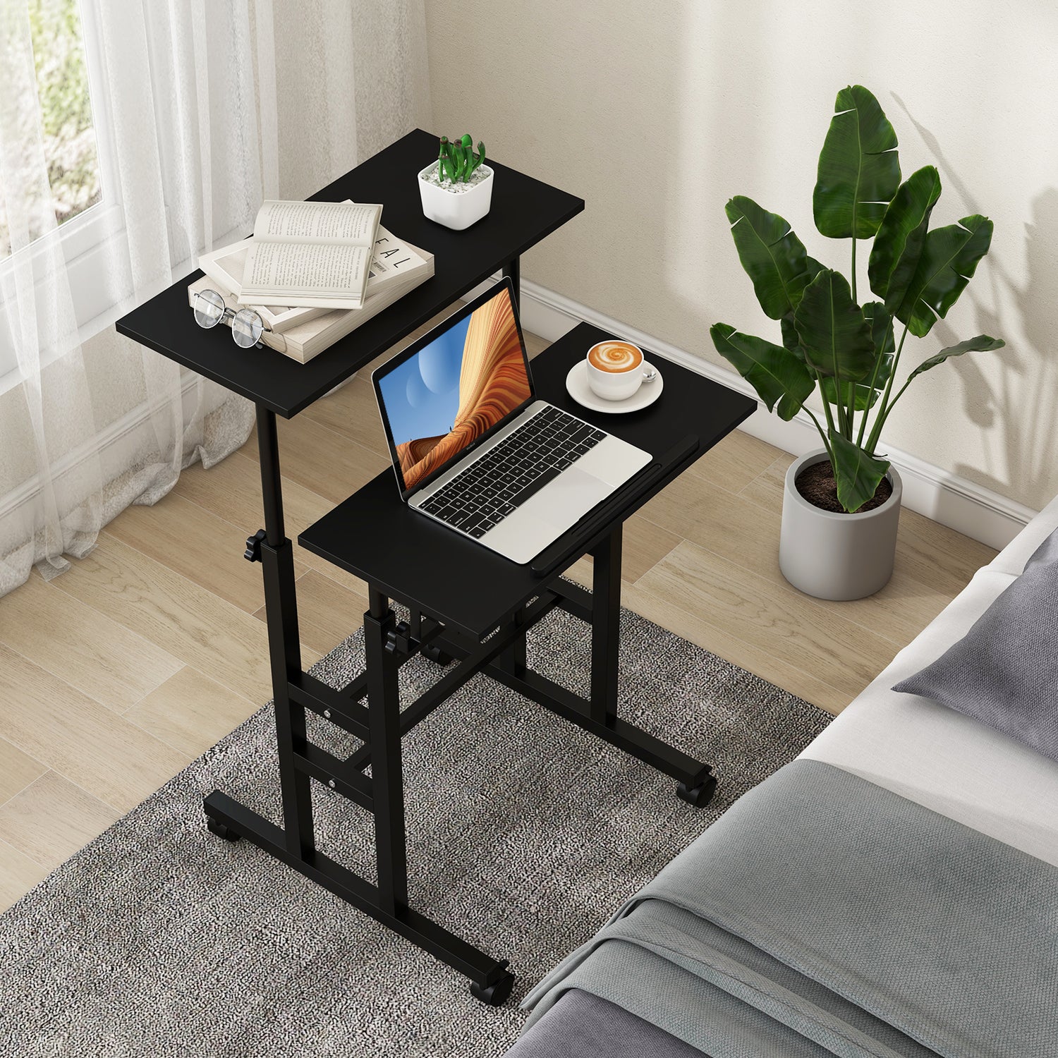 Height-adjustable Mobile Standing Desk with Split Top and Adjustable Angle