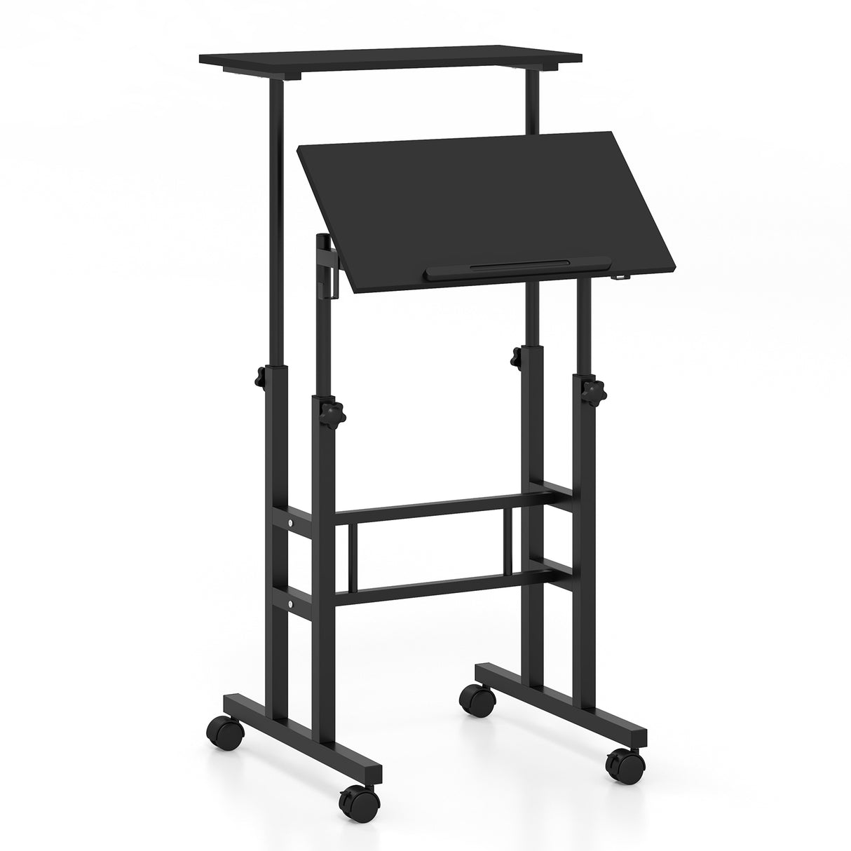 Height-adjustable Mobile Standing Desk with Split Top and Adjustable Angle