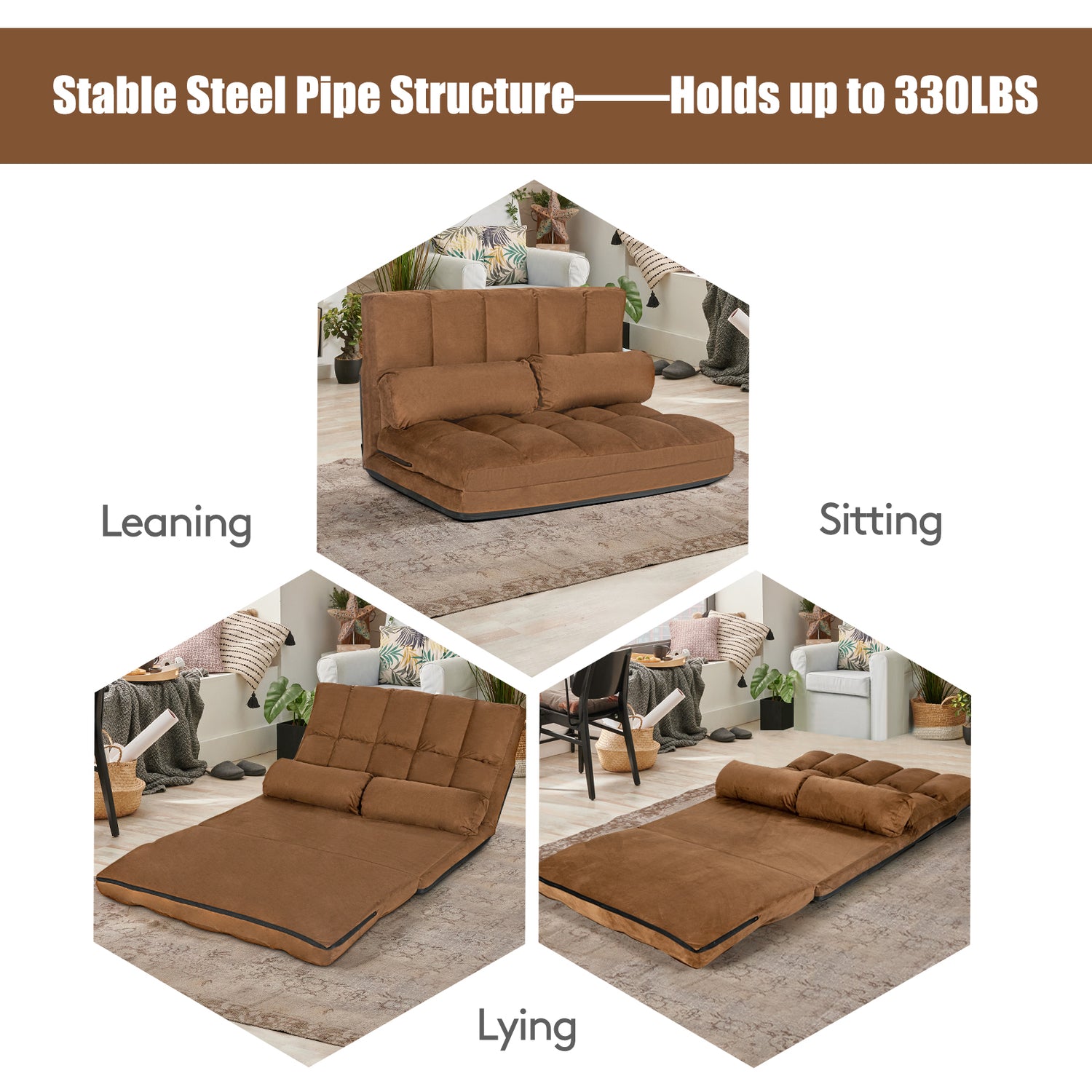 6-Position Foldable Floor Sofa Bed with Detachable Cloth Cover