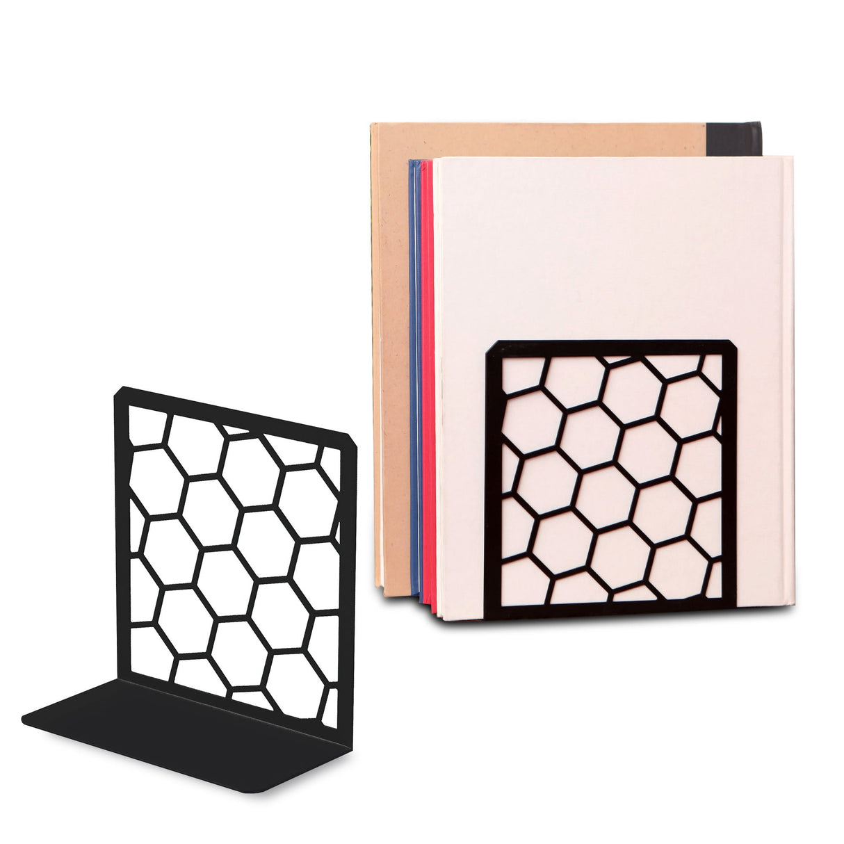 Honeycomb Metal Bookend – Modern Geometric Book Holder