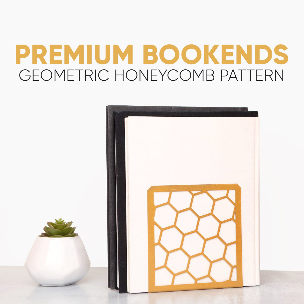 Honeycomb Metal Bookend – Modern Geometric Book Holder