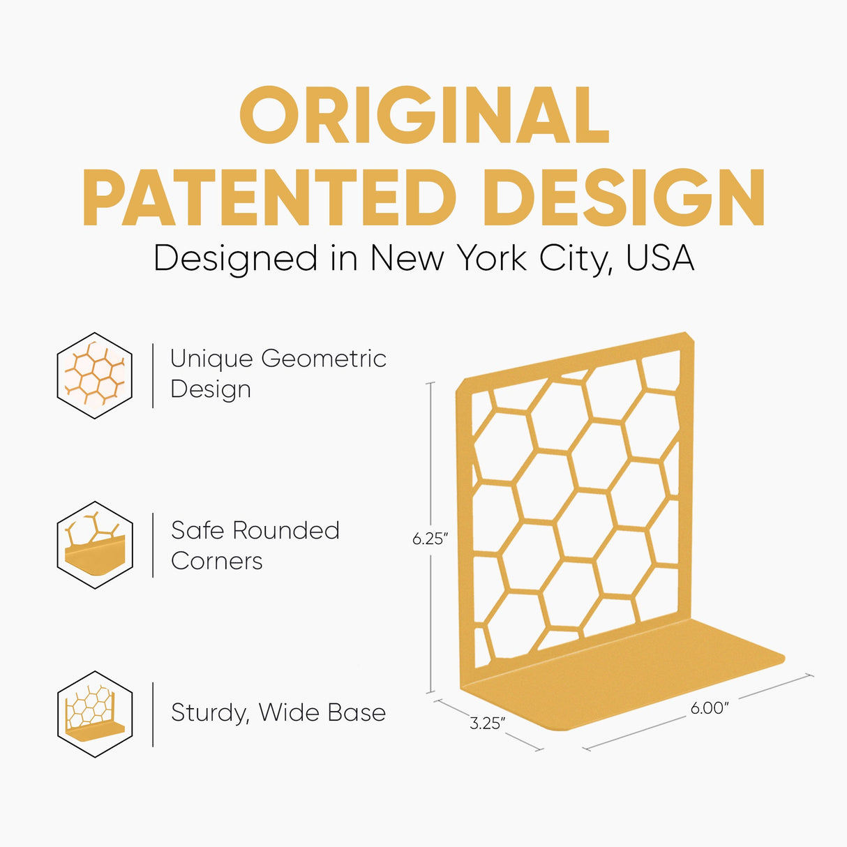 Honeycomb Metal Bookend – Modern Geometric Book Holder