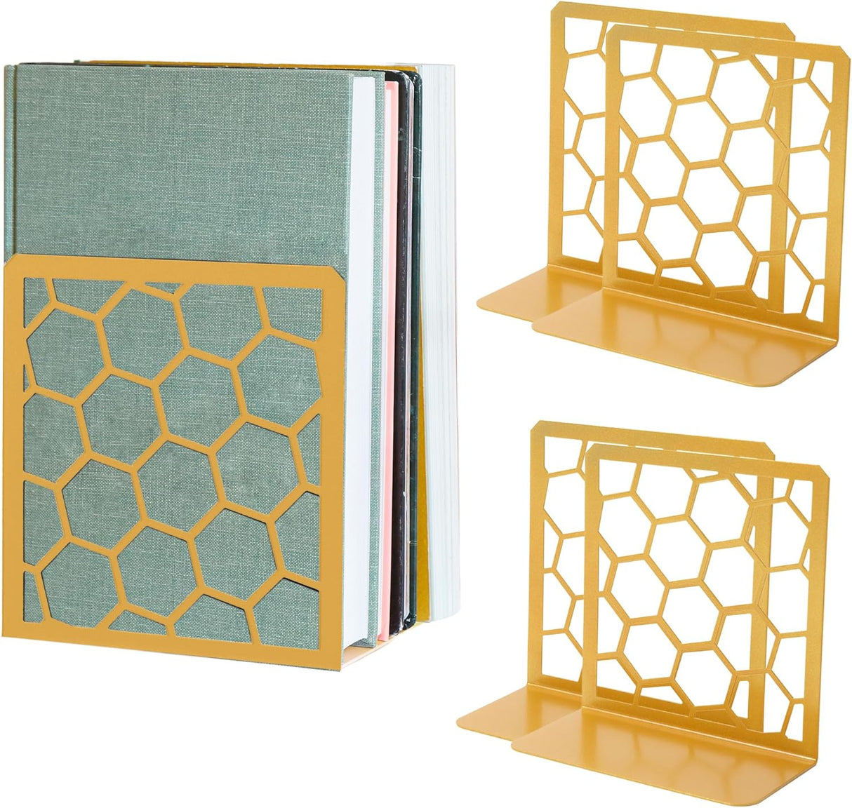Honeycomb Bookends 2-Pack – Modern Metal Book Ends by Geomod